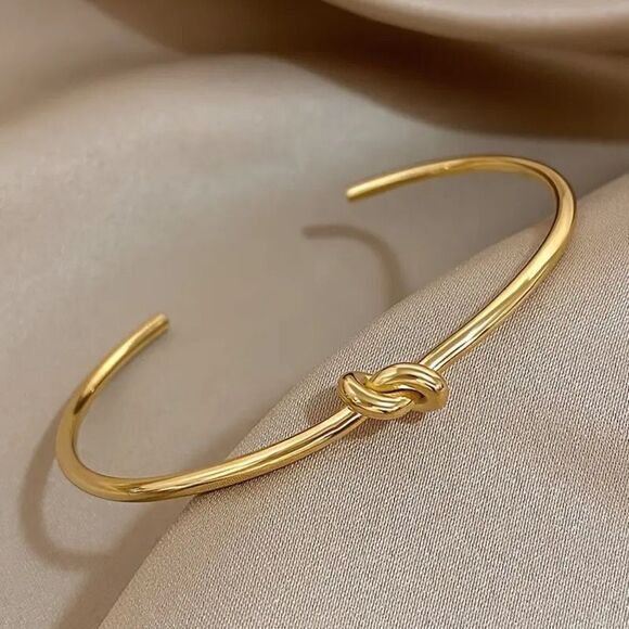 Tie Knot 18K Gold Plated Bangle Cuff Bracelet - Picture 10 of 15
